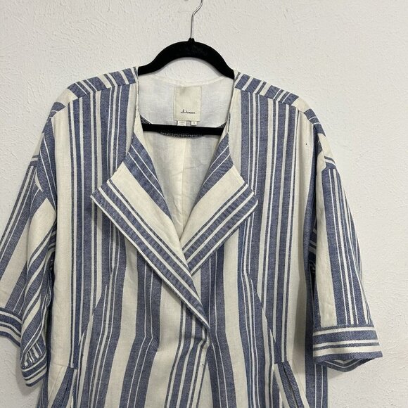 Elevenses Anthropologie North Channel Blue Striped Linen Blend Jacket Size S - Picture 3 of 14